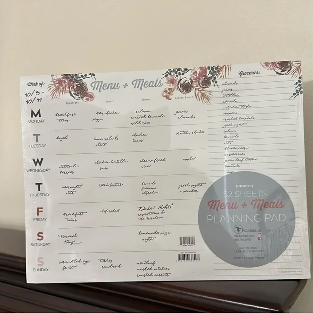 TF 52 Sheets Menu & Meals Calendar Planning Pad